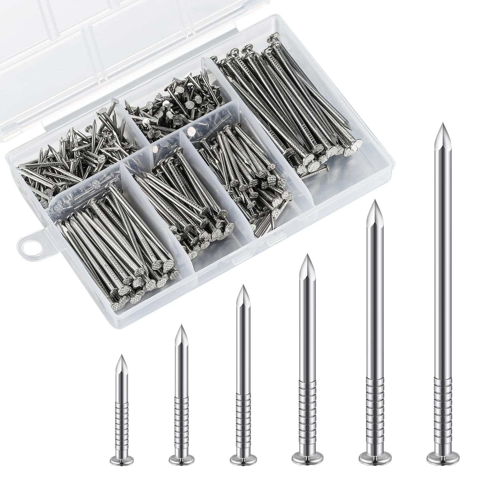 Wensilon 430pcs Stainless Steel 304 Nails Kit, Hanging Nails Kit, Wall Nails Kit, Dowels Kit, Long Nails Kit