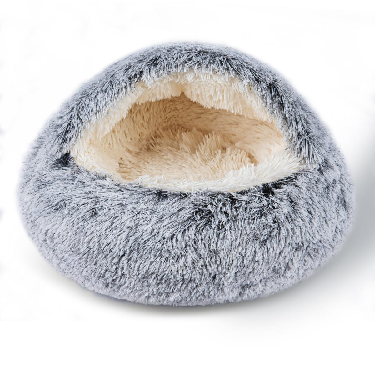 Cat Bed for Indoor Cats, Calming Cozy Cave with Self-Warming Plush, Entire Bed Machine Washable & Anti-Slip Base, Breathable Pet Bed for Small Cats&Dogs All Seasons (Grey, 22 * 22inch)