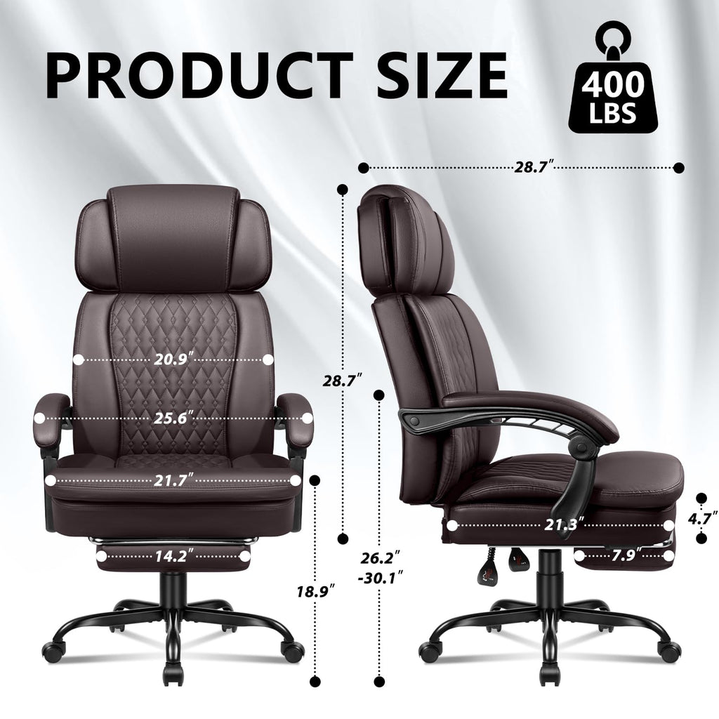 Vendorz Office Desk Chair with Foot-rest 400lbs, Heavy Duty Executive Office Chair, Comfy High Back Ergonomic Pu Leather Reclining Desk Chair
