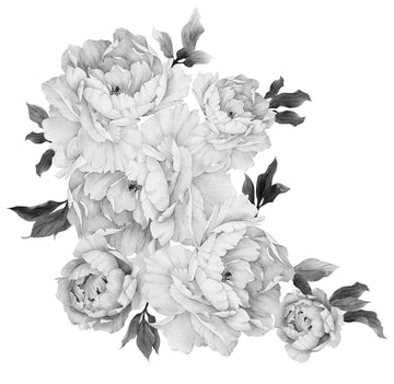 Murwall Floral Peony Wall Decal Black and White Florals Removable Peel and Stick Monochrome Flower Bouqet Wall Sticker Livingroom Entryway