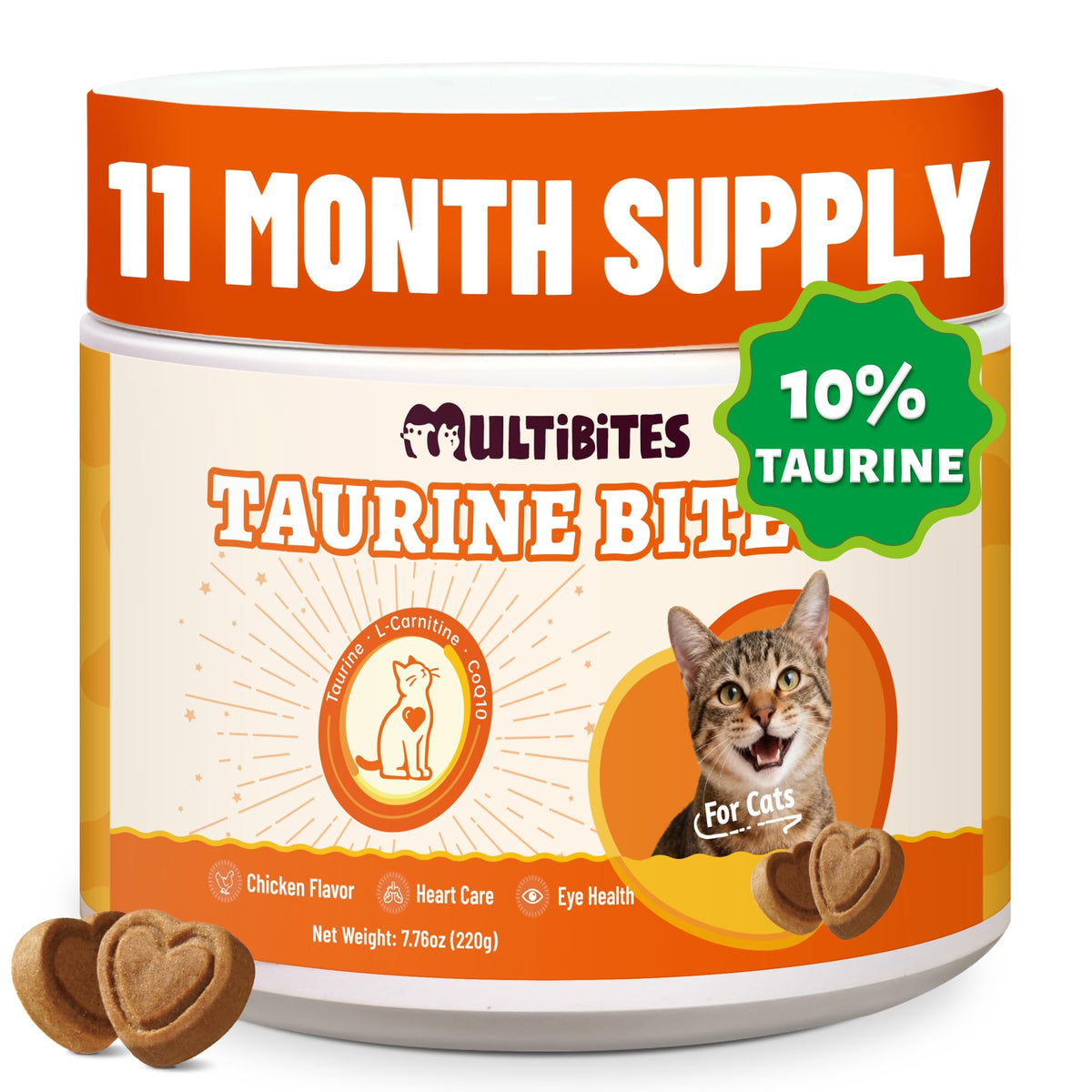 330 Bites Taurine for Cats for Heart & Eye Health – with Omega-3, CoQ10, Lutein and Vitamins for Cats – Natural Antioxidant Support for Kittens, Adult & Senior Cats 7.76 oz