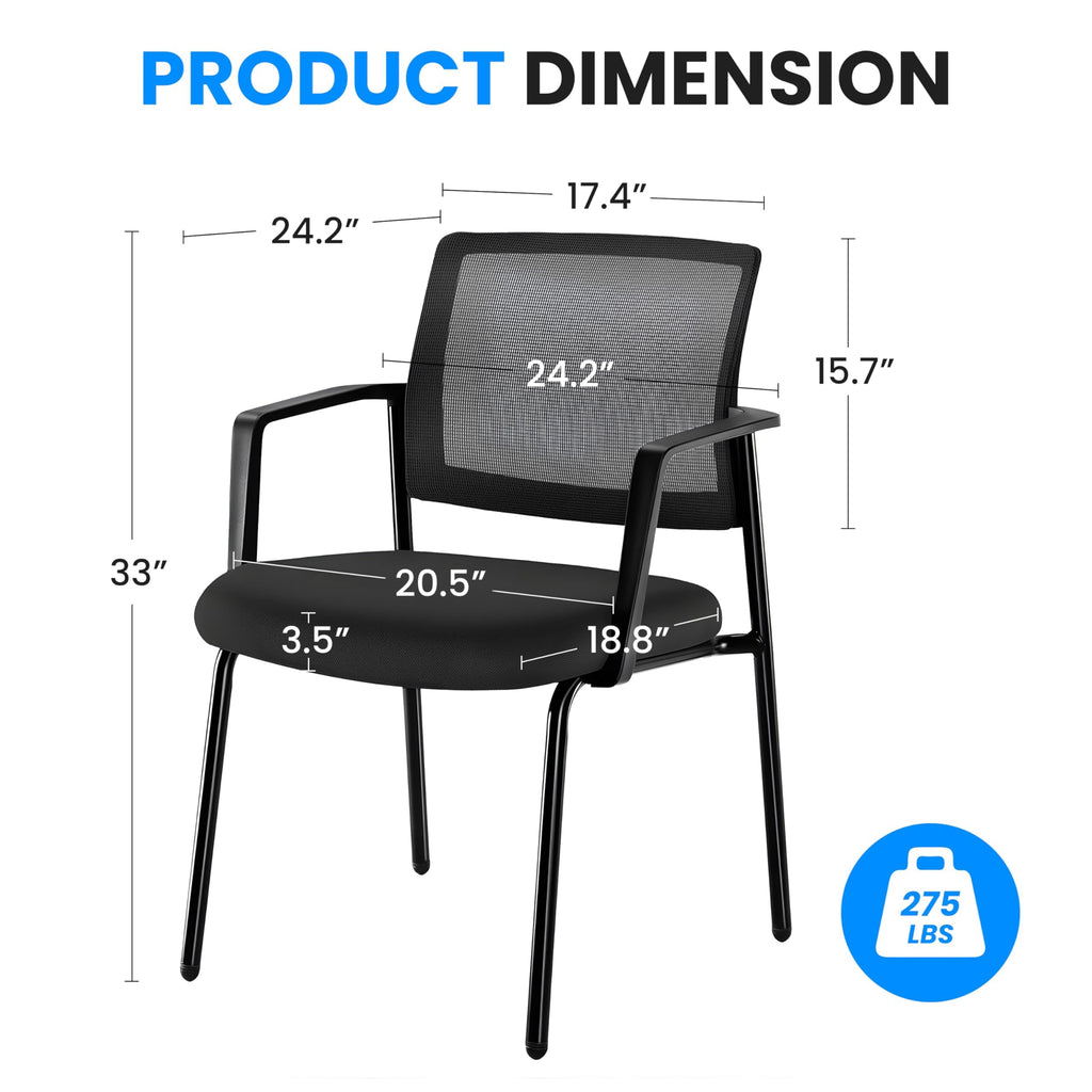 Simple Deluxe Guest Waiting Room Office Arm Chairs 2 Pack, Mesh Back & Ergonomic Support, Stacking Padded Fabric Seat, No Wheel for Reception