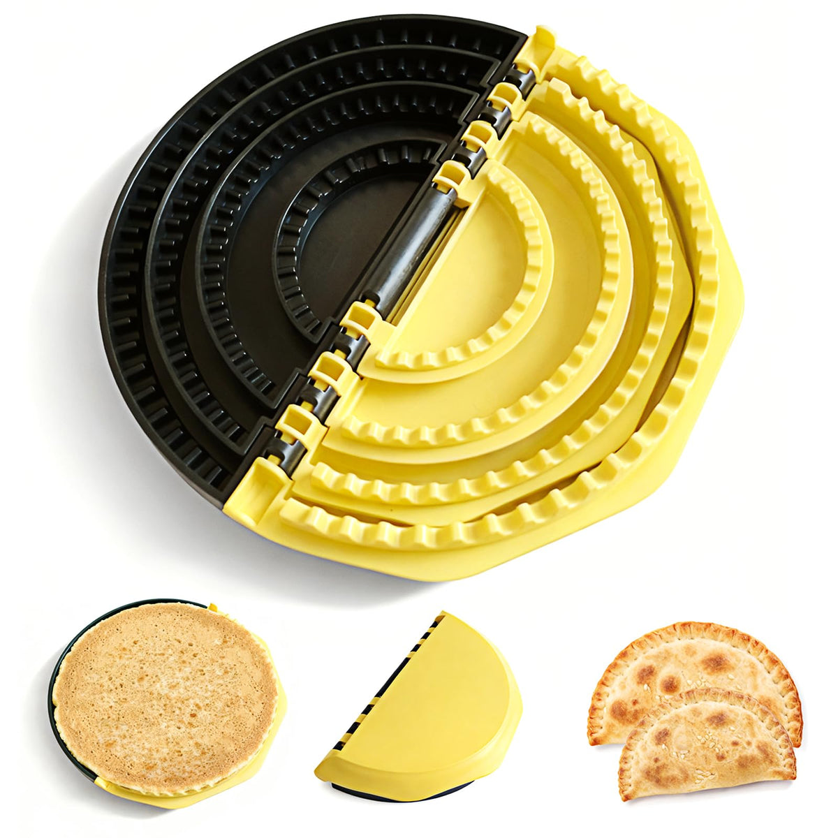 4-in-1 Tortilla Sealer, Adjustable Size for 4-6"-8-10" Crust, Detachable Shark Tooth Design, BPA-Free, Dishwasher Safe - Makes Sealed Quesadillas, Tacos, Burritos, Dumplings