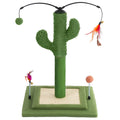 YUNIQUE Cactus Cat Scratching Post with Sisal Rope, Small Cat Tree with Dangling Balls & Feather for Kittens (Green, 22.8'')