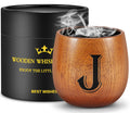 Fathers Day Birthday Gifts for Husband Dad Grandpa, Personalized Gifts for Men, Initial Charred Wooden Bourbon Drinking Glass & Whiskey Glasses Gift, Birthday Gift for Men Dad Husband Brother Him (J)