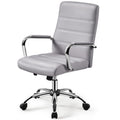 Yaheetech Light Gray Office Chair Pu Leather Swivel Rocking Seat with Arms, 24? W × 25? D × (38-41.5)? H