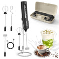 AMOSA Milk Frother Handheld with Stand, Rechargeable Frother with 3 Speeds & 3 Heads, Travel Frother with Case, Coffee Mixer for Latte, Milk, Cream, Egg, Coffee, Cappuccino