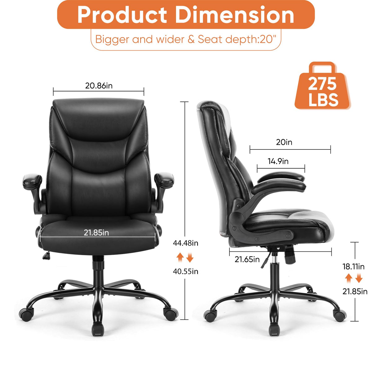 Sweetcrispy Ergonomic Computer Gaming Office Chair, Heavy Duty Task Desk Swivel Rolling Chairs with Wheels, Flip-up Arms, Adjustable Height, Pu