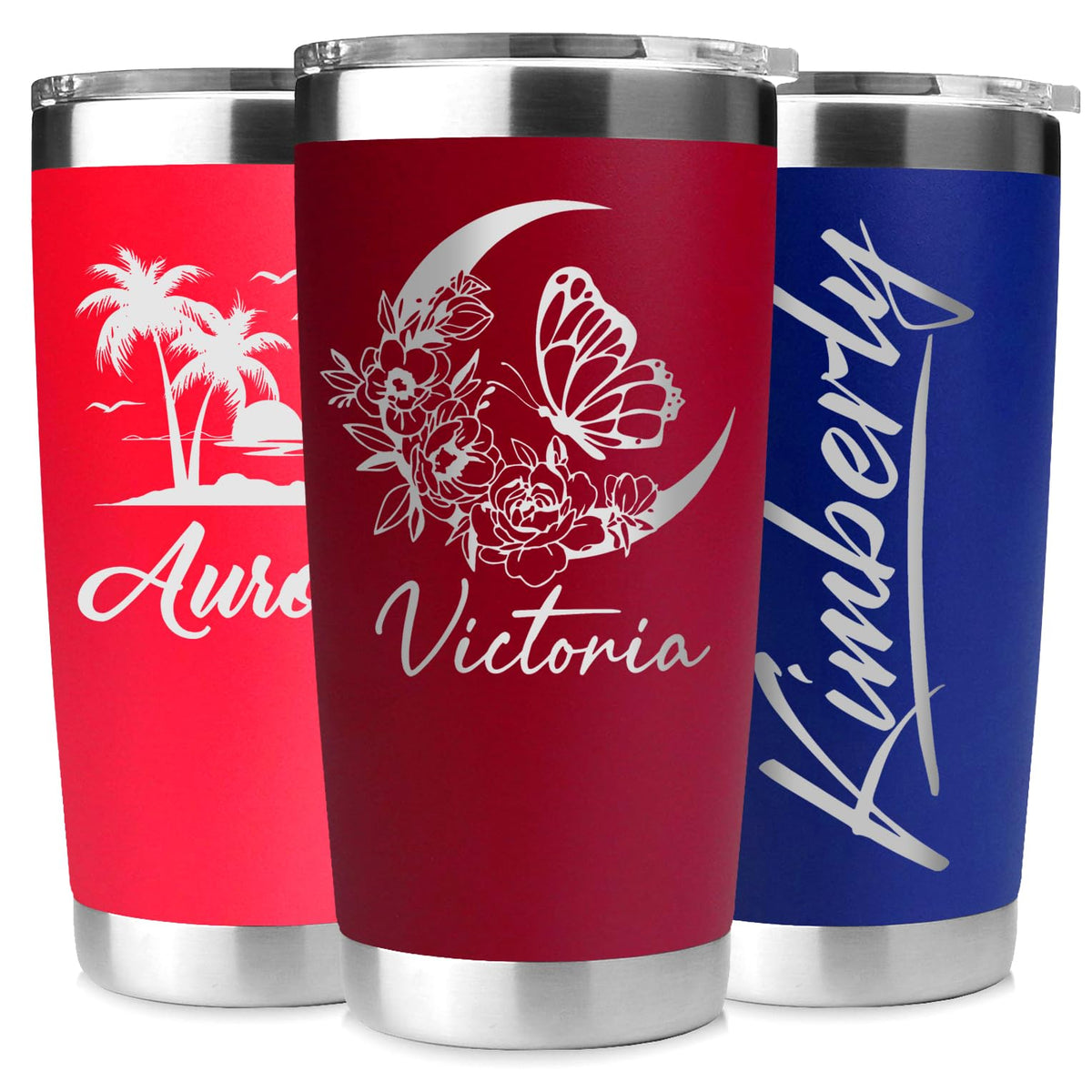 Personalized 20 oz Engraved Tumbler – Custom Name Stainless Steel Insulated Travel Cup, Double-Wall, Keeps Drinks Hot & Cold, Durable Powder-Coated Coffee Mug – Gift for Him, Her, Made in USA.