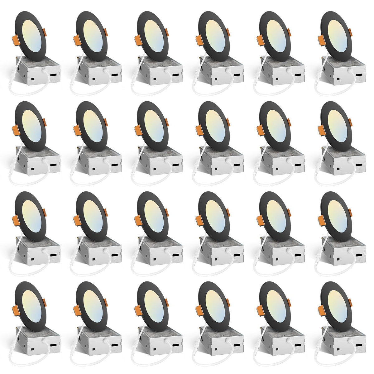 Amico 24 Pack 4 Inch Black 5CCT Ultra-Thin LED Recessed Ceiling Light with J-Box, 2700K/3000K/3500K/4000K/5000K Selectable, 10W Eqv 70W, Dimmable Canless Downlight, 800LM High Brightness, ETL, FCC