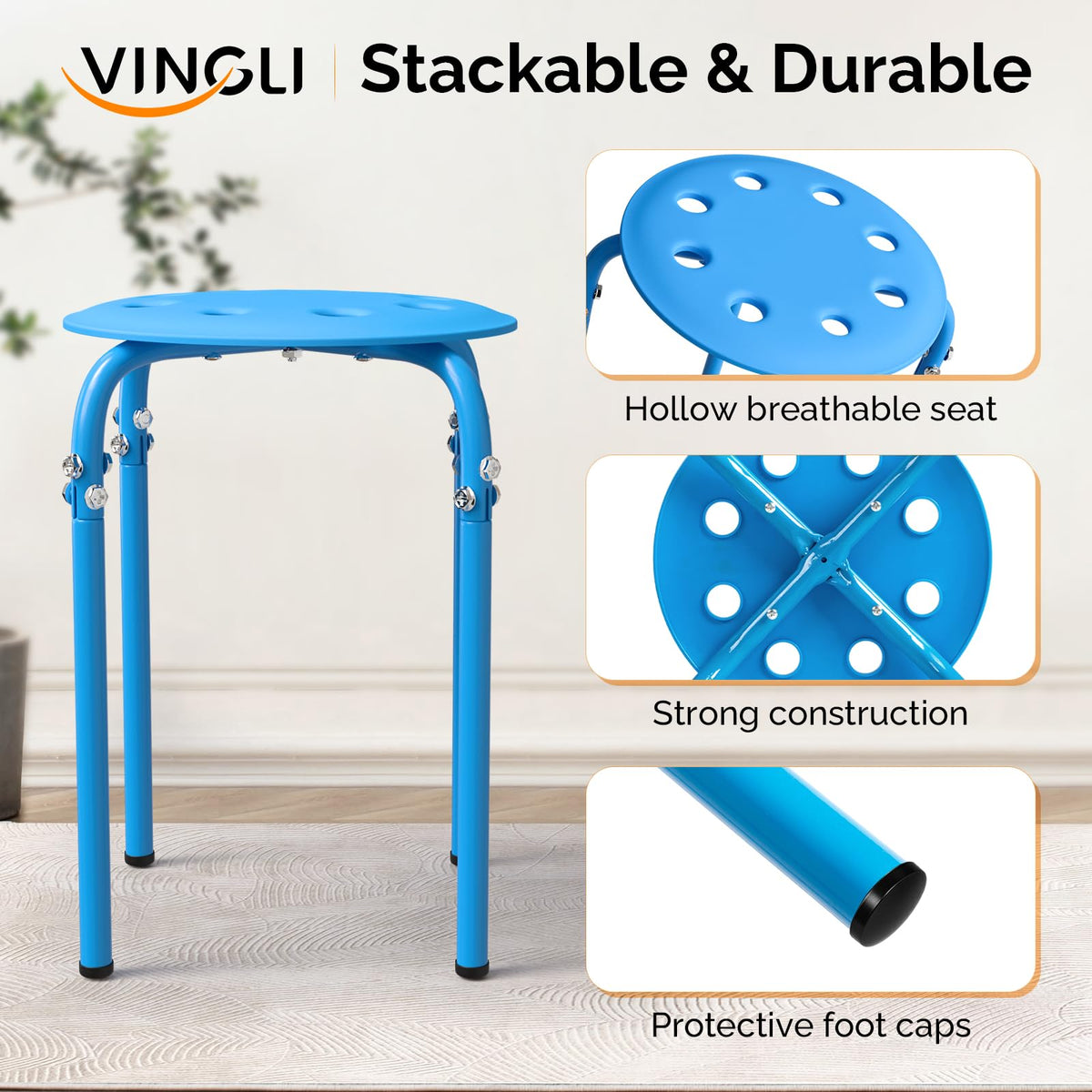 Vingli 6 Pack Round Plastic Stackable Stools for Home Office, Colorful, Multi-color