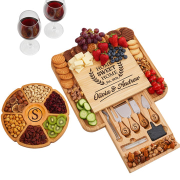 Personalized Charcuterie Board Set for House Warming Gifts New Home, Custom Engraved Housewarming, Realtor Closing, First Time Home Buyers, Anniversary, New Neighbor Home Sweet Home Gifts for Couples