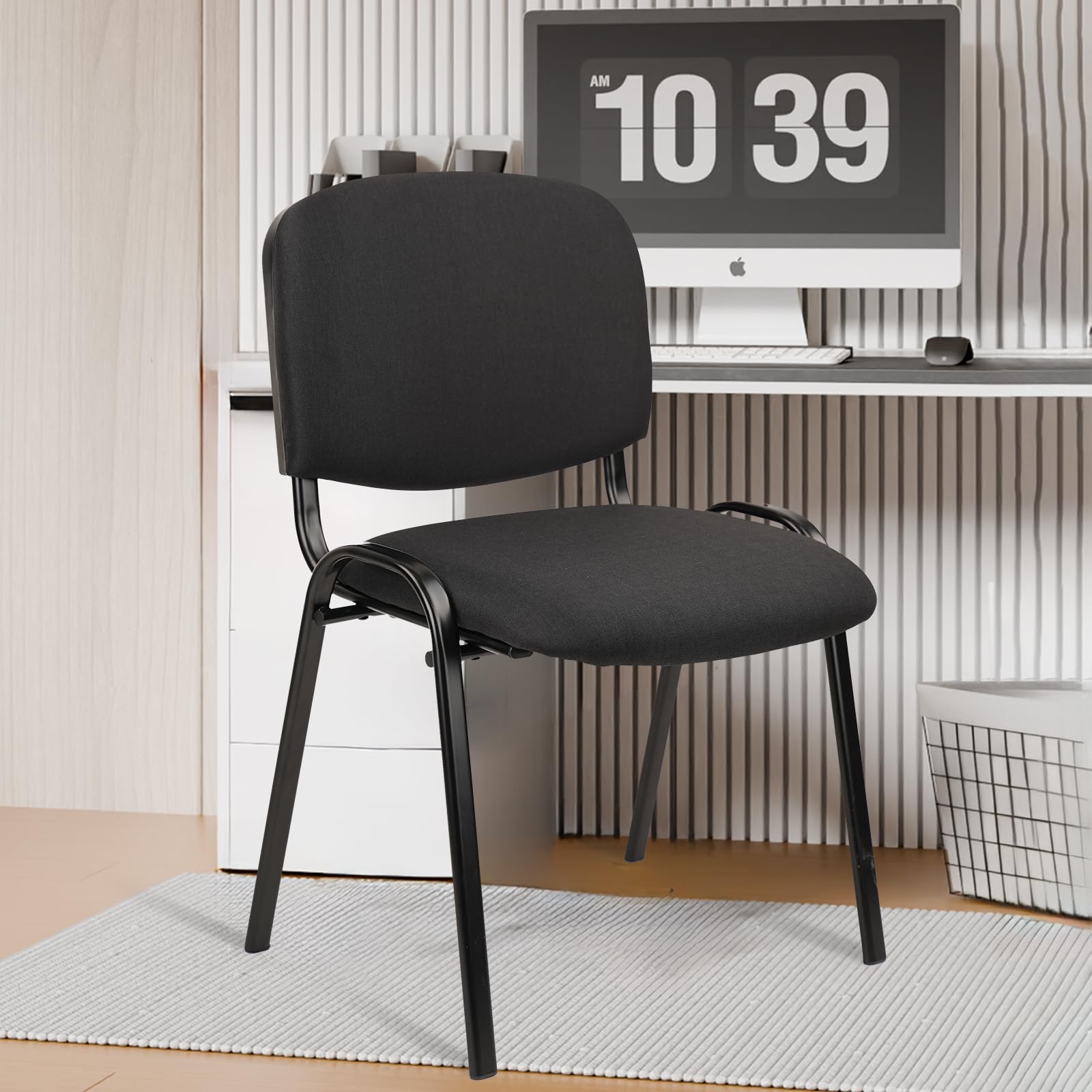 Clatina Stackable Waiting Room Chairs Fabric Black Reception Chair Metal with Thickened Seat Back Cushion for Waiting Conference Room Guest