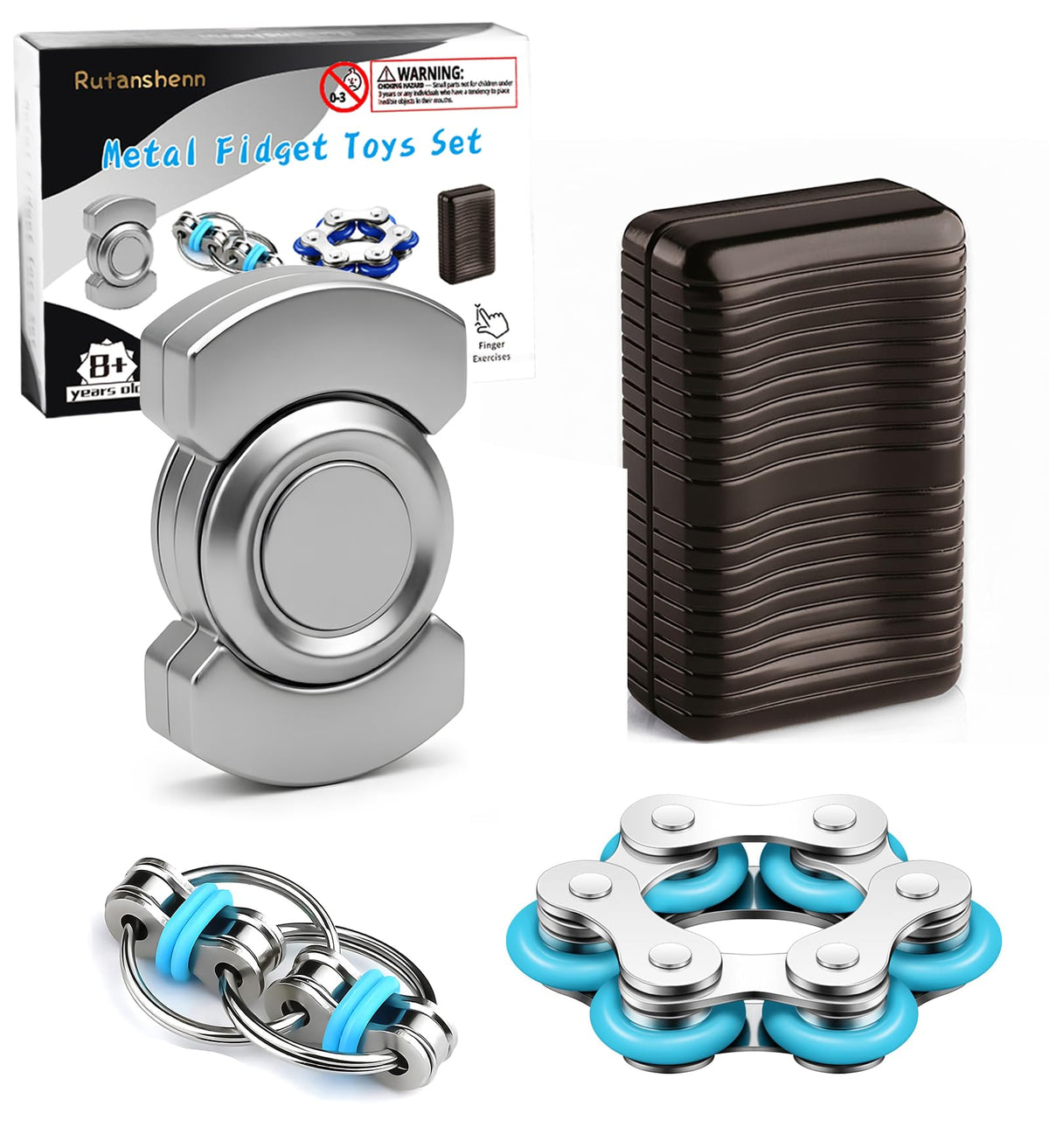 Metal Fidget Toys Adults Set Magnetic Spinner Slider - Premium Stress Relief Desk Toy for Teens - Sensory Fidget Toys for Anxiety ADHD Autism - Cool Office Gadgets Gifts for Men Boys