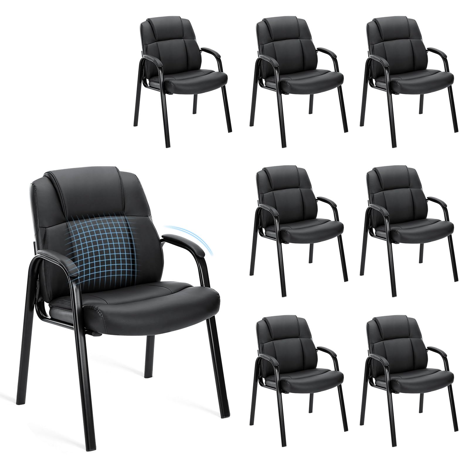 Olixis Waiting Room Chairs Set of 2, Leather Office Desk Reception Guest Stationary Side Chair with Padded Arms for Home Conference Lobby Area