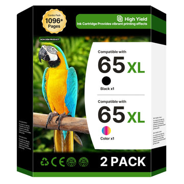 65XL for HP65 Ink Cartridges (2-Pack) High Yield Replacement for HP Ink 65 65XL Ink Cartridges Work for HP DeskJet 3755 3772 3752 3700 2655 2622 2600 Envy 5000 5055 5052 Printer T0A36AN