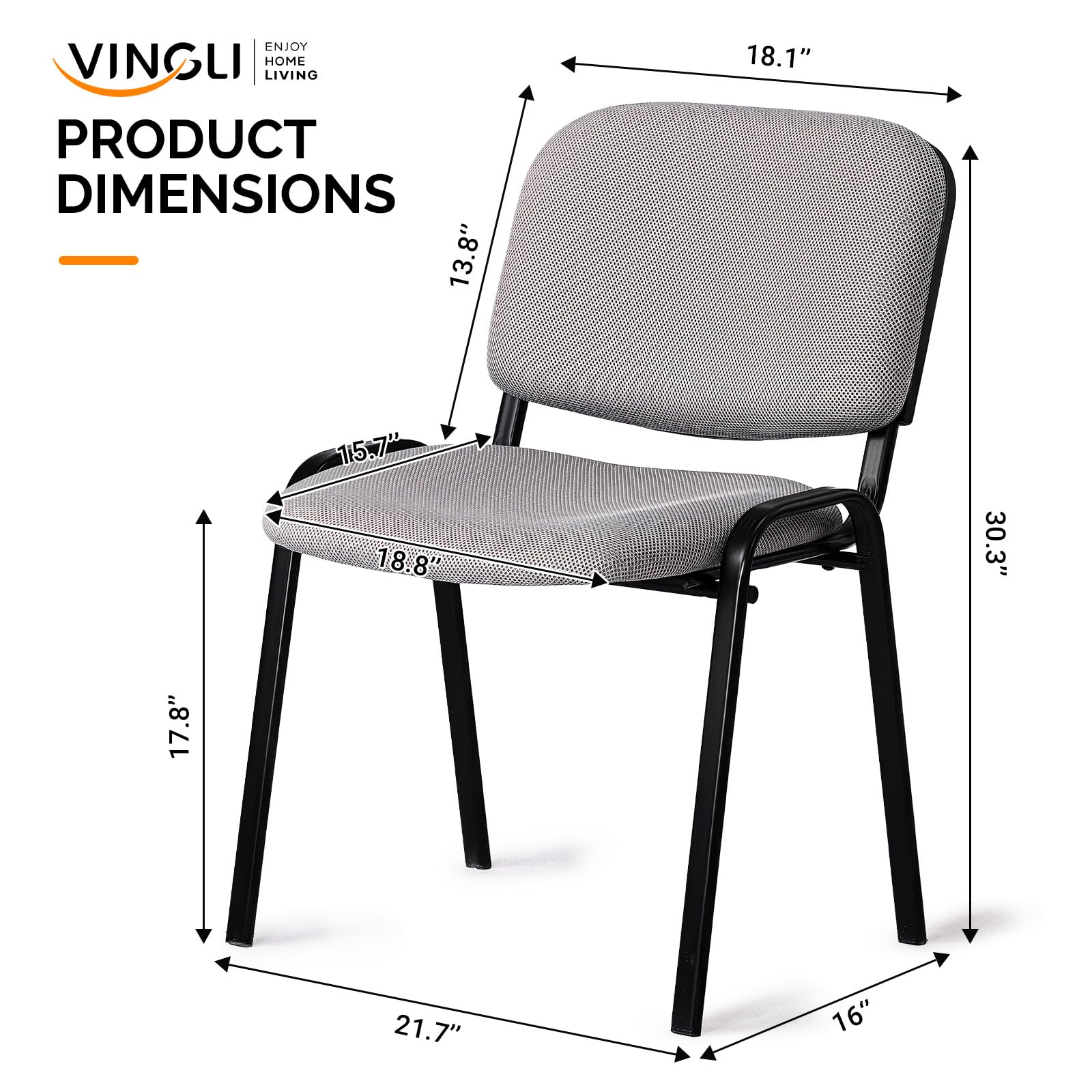 Vingli 10-pack Waiting Room Chairs, Stackable Chair for Office, Mesh-grey