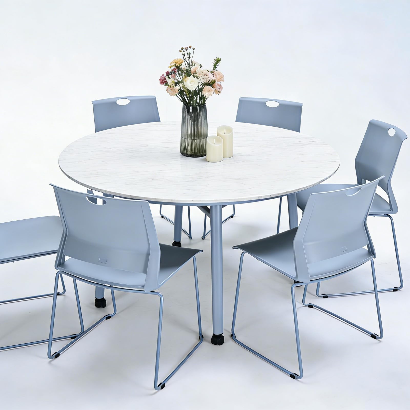 Grey Stackable Chairs Set of 4 for Break Conference Room Church Lobby