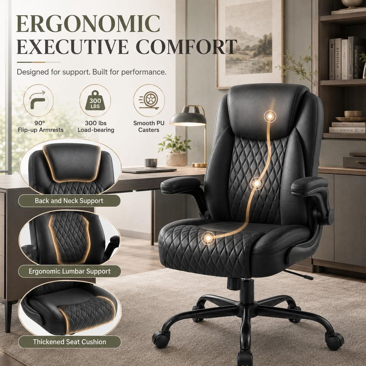 Gtplayer Office Executive Chair with Flip-up Arms, Ink Black, Small