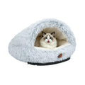 YooxArmor Washable Dog Bed, Windproof Round Hooded Cat Bed Cave for Small Medium Pets, Self Warming Anti-Anxiety House with Fluffy Cover (Grey-S)