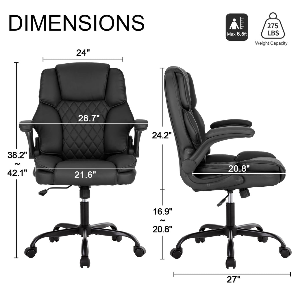 Executive Office Chair 400lbs Height Adjustable Swivel with Padded Flip-up Arms, Leather Modern Conference Room Chairs, Ergonomic Desk Chair