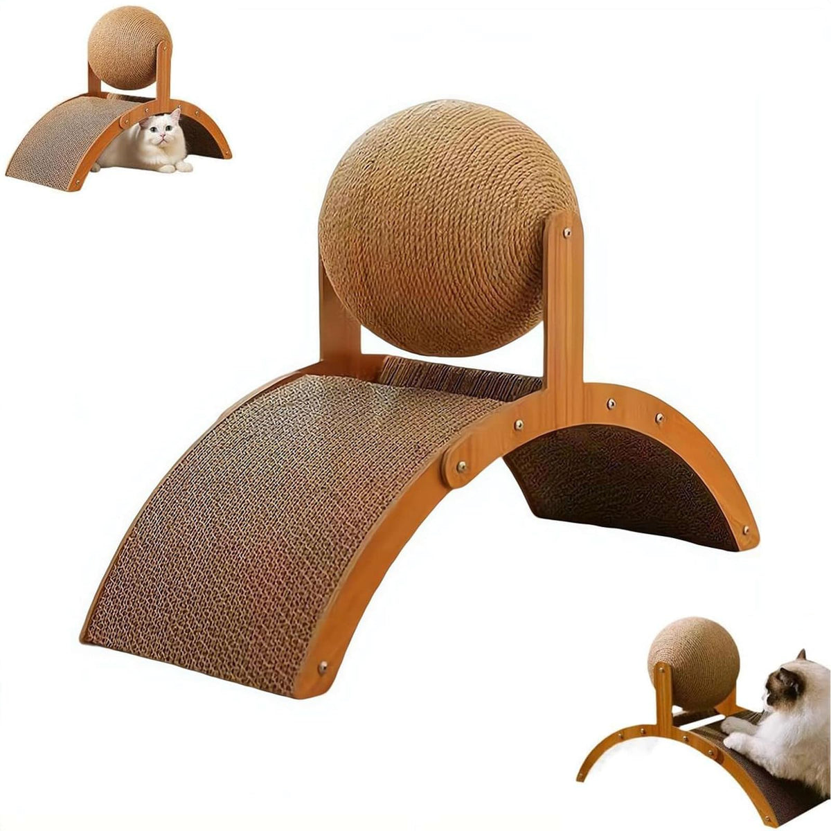Interactive Cat Scratcher, Cat Scratching Post Design with Arch Bridge Balls-Stylish CatScratching Board, Natural Sisal Scratcher Ball, Fun and Engaging Scratching Post for Exercise