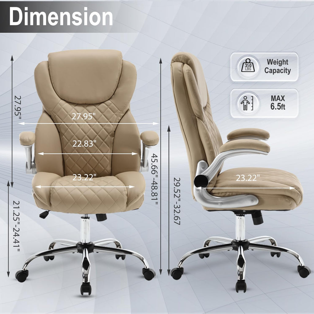 Reficcer Leather Executive Office Chair, High Back Ergonomic Office Desk Chairs with Wheels, 90-120° Rocking Managerial Chair Swivel Desk