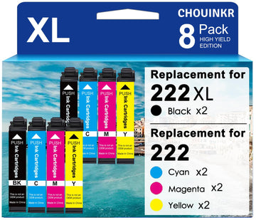 Remanufactured Ink Cartridges for Epson 222 222XL Ink Cartridges Combo Pack Works with Workforce WF-2960, Expression XP-5200 (2 Black 2 Cyan 2 Magenta 2 Yellow, 8 Pack)