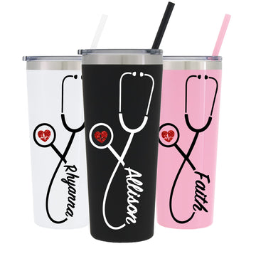AVITO 22 oz Personalized Nurse Tumbler with Straw & Lid | Stainless Steel | Custom Stethoscope Design | Vacuum Insulated Gift