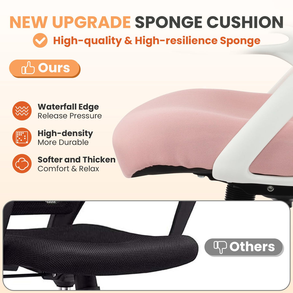 Hylone Drafting Chair Tall Office, Ergonomic Standing Desk Stool Adjustable Big and Tall Drafting Office Chair with Flip-up Armrests, Mesh, Pink