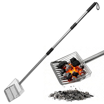 Ash Sifter Shovel for Fireplace Fire Pit Wood Stove, 43Inch Long Handle Metal Coal Sifter Adjustable Charcoal Ash Shovel Heat Resistant Fireplace Tools for Easy Sifting, 3-Section Detachable Handle