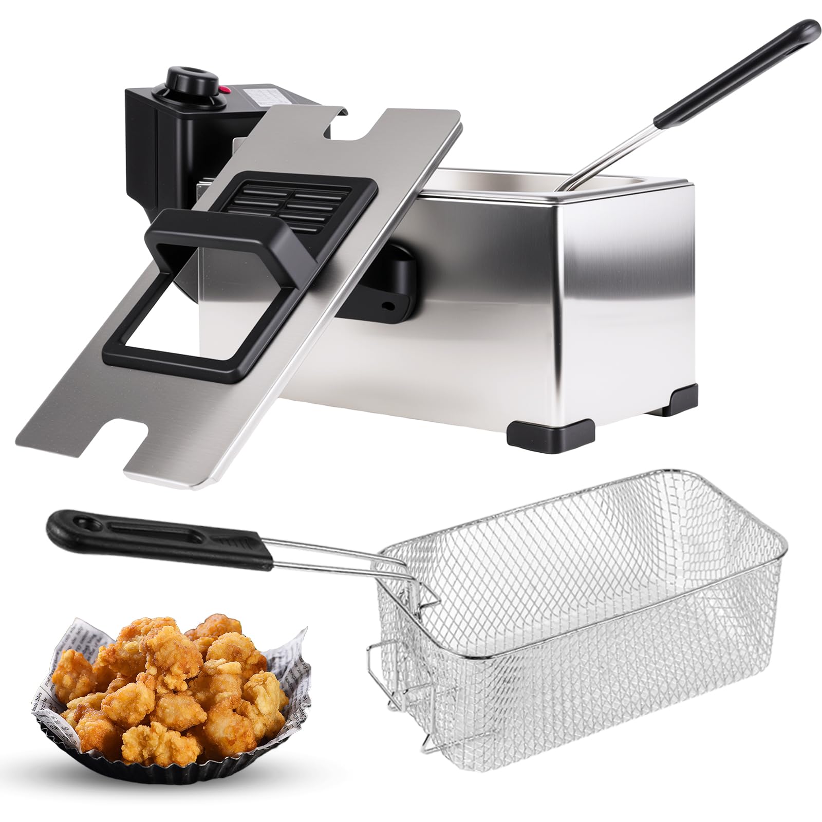 Electric Deep Fryer with Basket, 2500W 304 Stainless Steel Deep Fryer, 3.2 Qt (3.0L) Adjustable Temperature Electric Fryer for Home, Party & Holiday Cooking