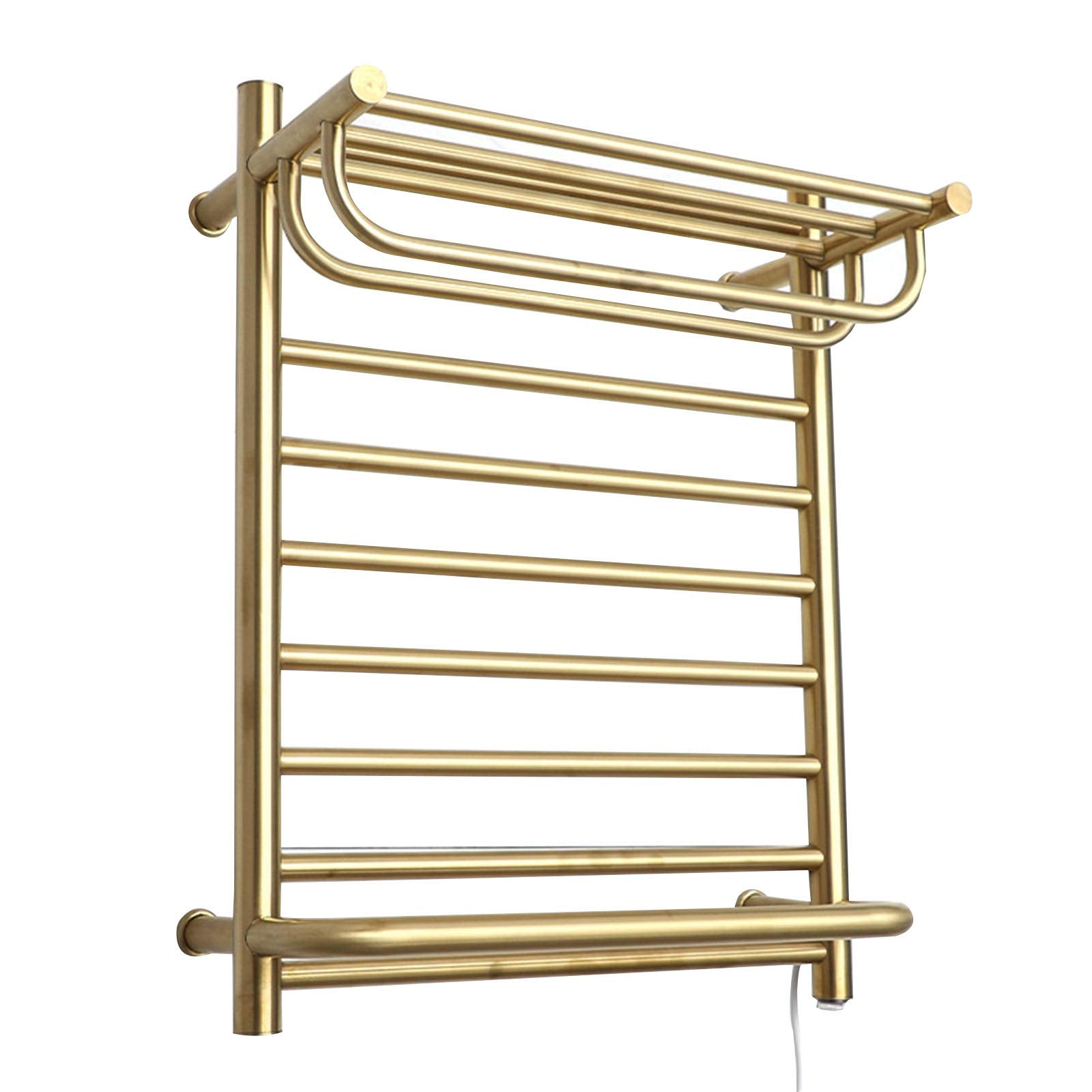 Electric Heated Towel Rail with Shelf,Thermostat Towel Rack 304 Stainless Steel Gold Wall Mount Radiator for Bathroom,Energy Efficient