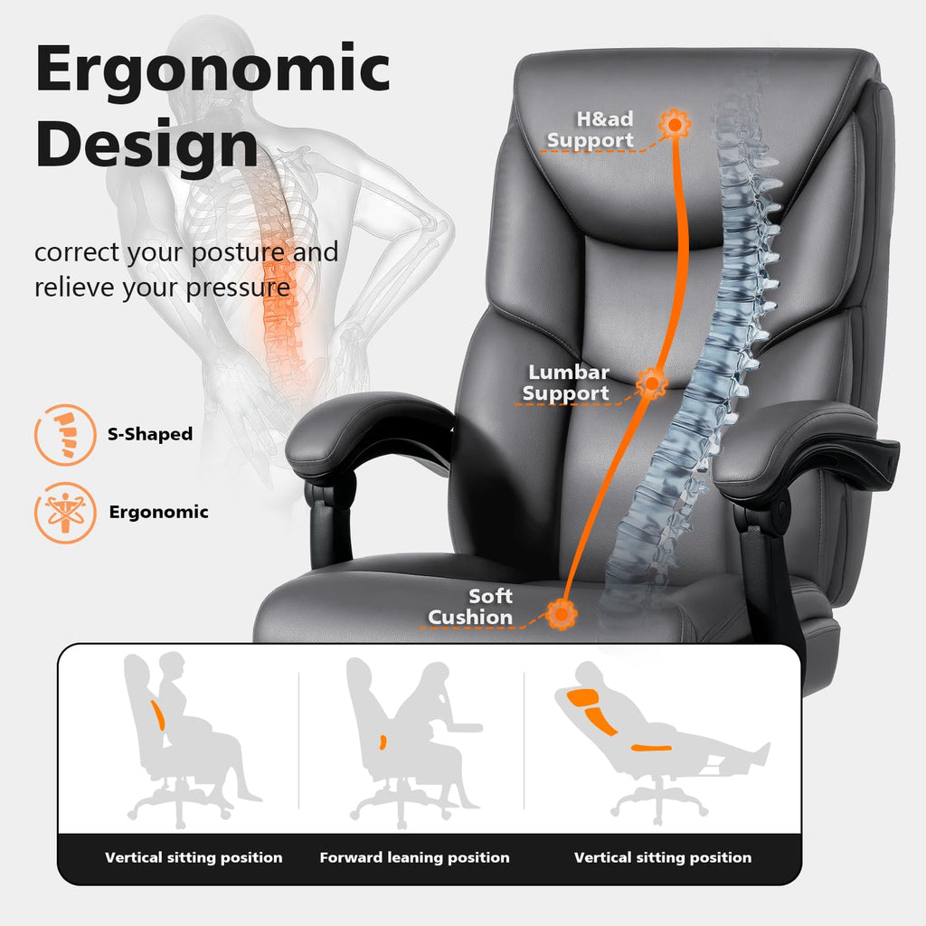 Wailor 400lbs Office Chair with Foot Rest, Reclining Big and Tall Office Chair with Lumbar Support, High Back Pu Leather Computer Chair,comfy