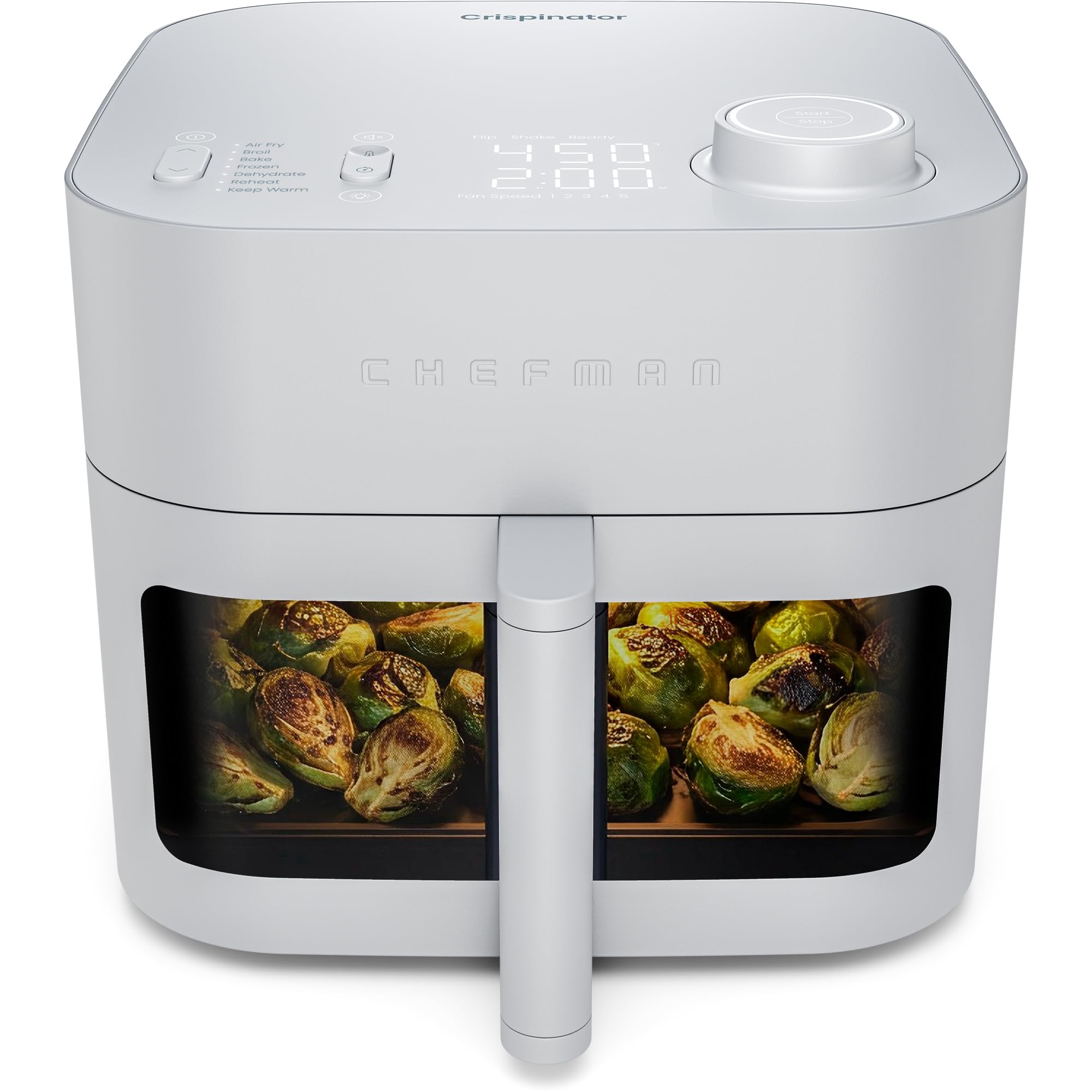 Chefman Crispinator Air Fryer 7-in-1 with 8 Qt Capacity, 450°F Max Temp & TurboFry Pro Technology for Fast, Even Results, Bake, Broil, Dehydrate, Viewing Window, Nonstick Ceramic-Coated Basket