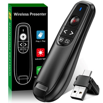 2-in-1 USB Type C Presentation Clicker, Wireless Presentation Clicker PowerPoint Presenter Remote with Volume Control, Powerpoint Clicker with Slide Advancer for Computer/Laptop/Mac,Black