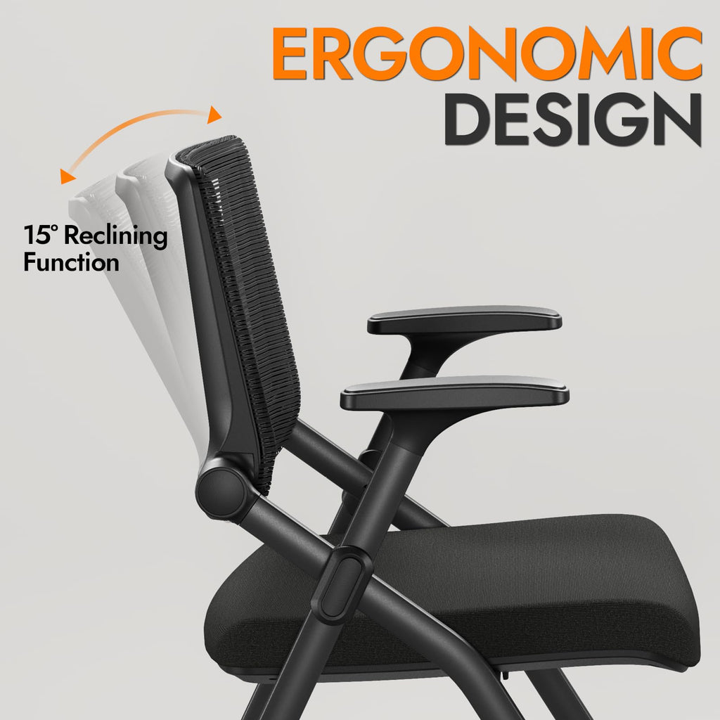 Foldable Office Chair Set of 2 with Pu Wheels Ergonomic Mesh Bouncing Back, Black