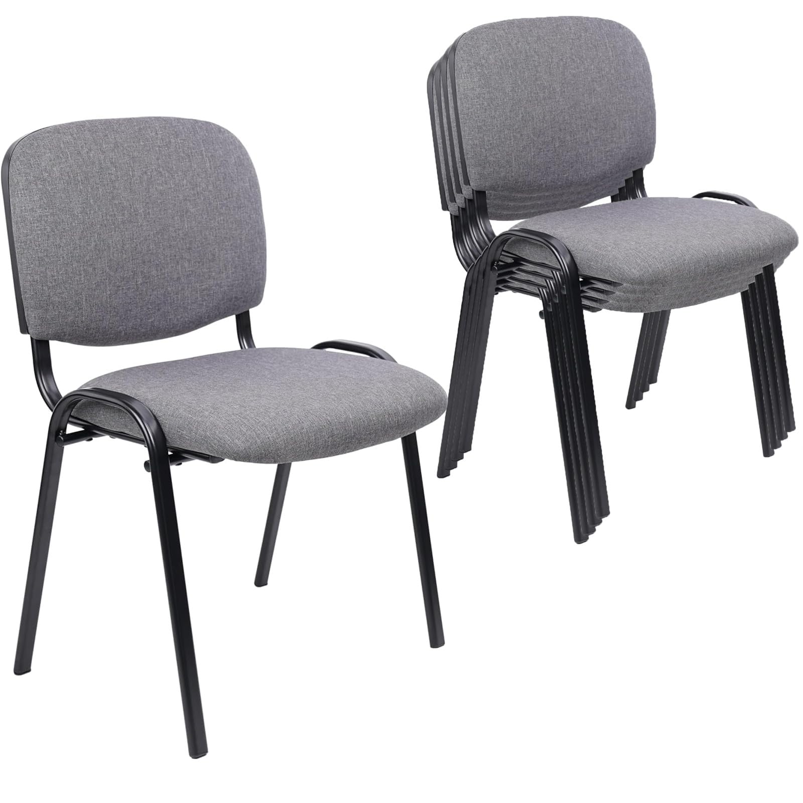 Clatina Stackable Waiting Room Chairs, Cloth Fabric Guest Reception Chair with Upholstered Thickene Seat and Back Support, Stacking Chair Metal