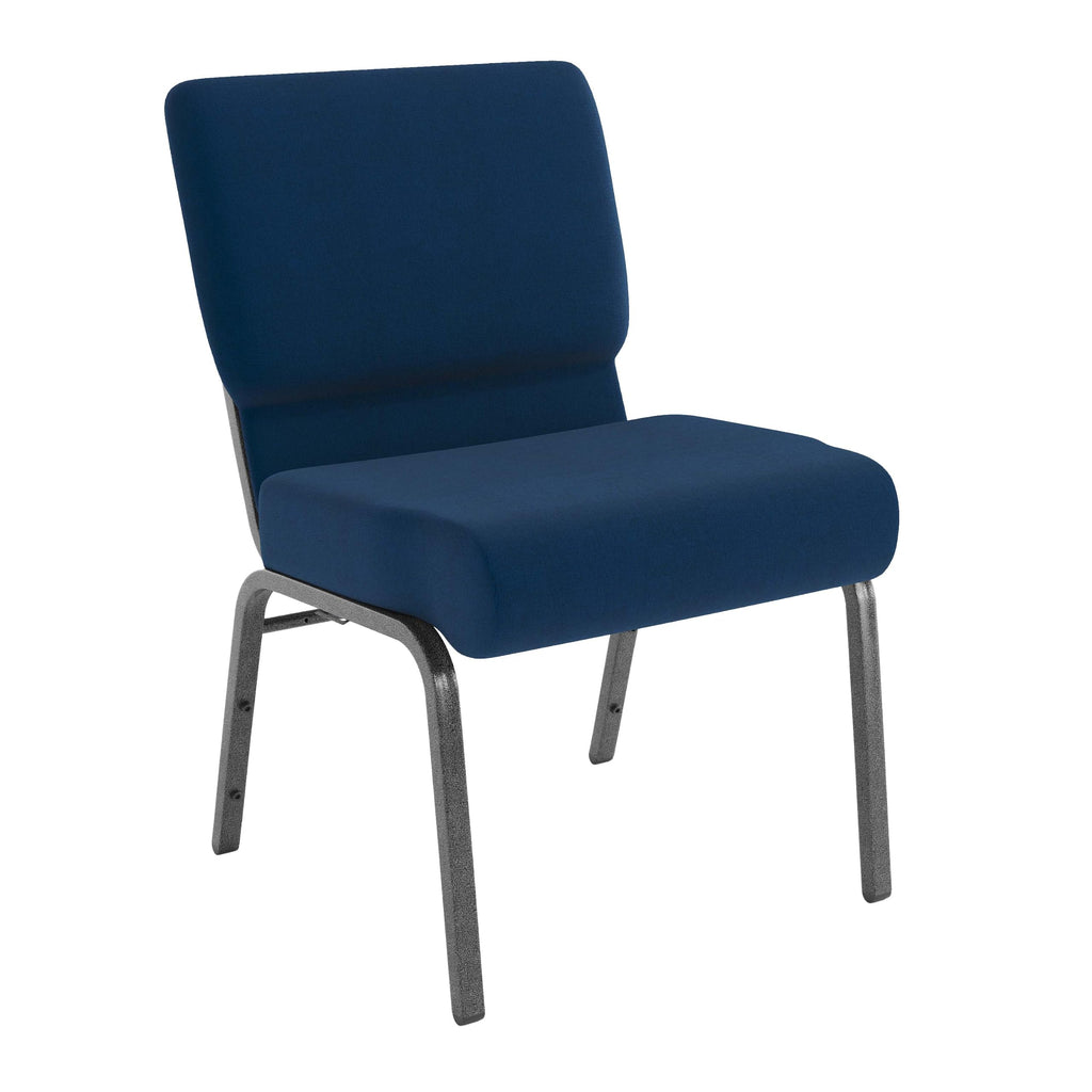 Flash Furniture Hercules Series 21''w Stacking Church Chair in Navy Blue Fabric - Silver Vein Frame, Set of 1, Navy Blue Fabric/silver Vein Frame