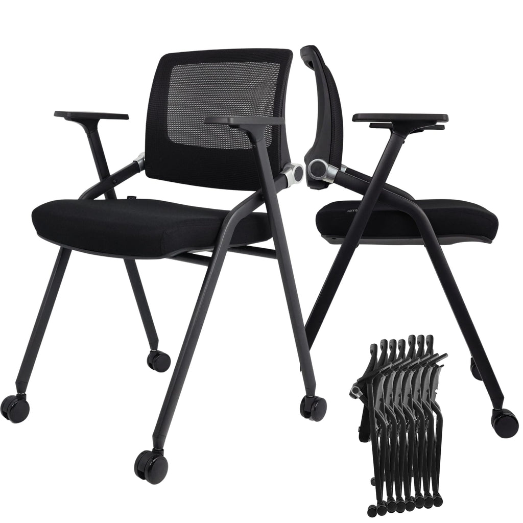 10 Pack Foldable Office Chairs with Wheels, Mesh Back, Arms and Portable - Folding Office Chairs Stackable for Conference Room Chair, Office