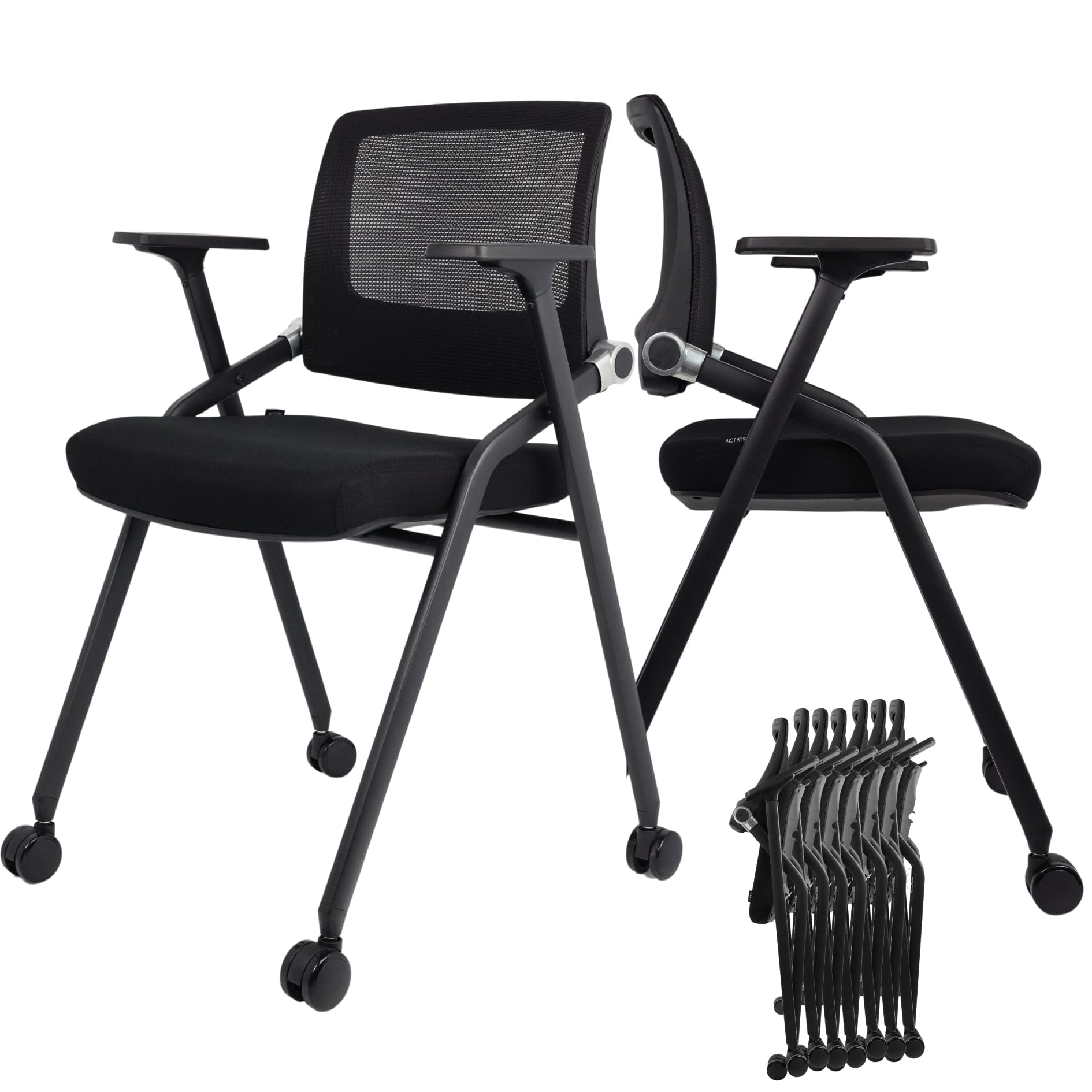 10 Pack Foldable Office Chairs with Wheels, Mesh Back, Arms and Portable - Folding Office Chairs Stackable for Conference Room Chair, Office