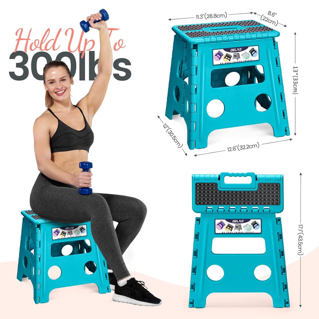 Delxo Folding Step Stool 13 Inch,300 Lbs Step Stool for Adults Blue, Dot Blue
