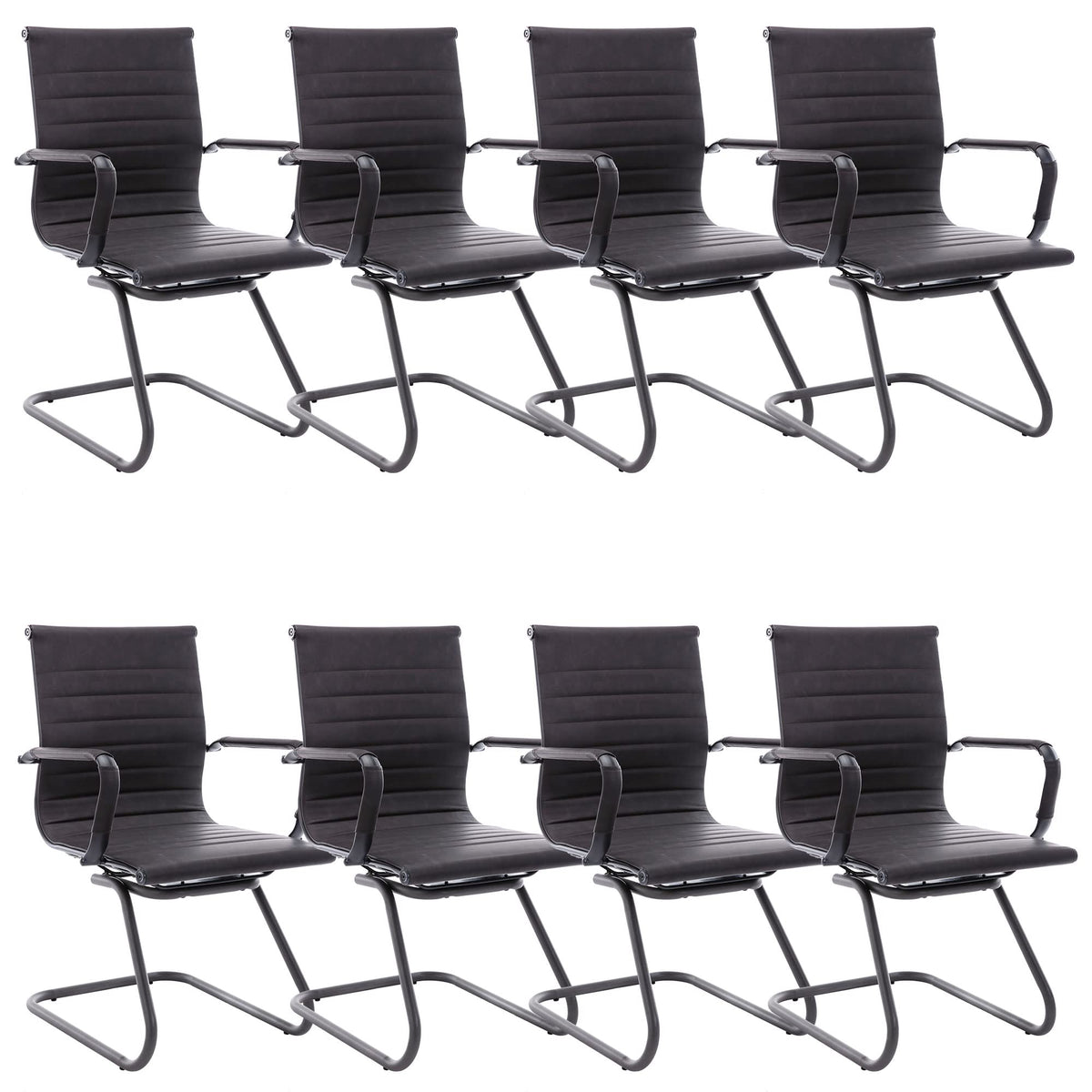 Dm Furniture Office Desk Chair No Wheels Set of 8 Pu Leather Computer Chairs Mid Back Guest Chairs for School Reception Conference Waiting