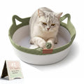 Instinct Basket for Cats - Handwoven Cotton Rope Enrichment Bed with Attached Toy Tail, Scratchable Interactive Pet Nest Features Flexible Walls to Fight Boredom & Protect Furniture (Green, L)