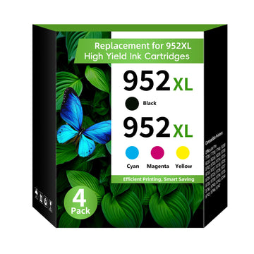 952XL Pack (4-Pack,BK,CMY) Replacement for HP 952XL Ink Cartridges Combo Pack HP Ink 952XL Black and 952 Color Combo Pack for hp printers OfficeJet 8702 Pro 8710, 7740, 8720, 8725, 8210, 8740,8715