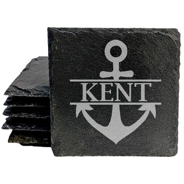 Personalized Anchor Slate Coasters Set of 8 – Square – USA Made