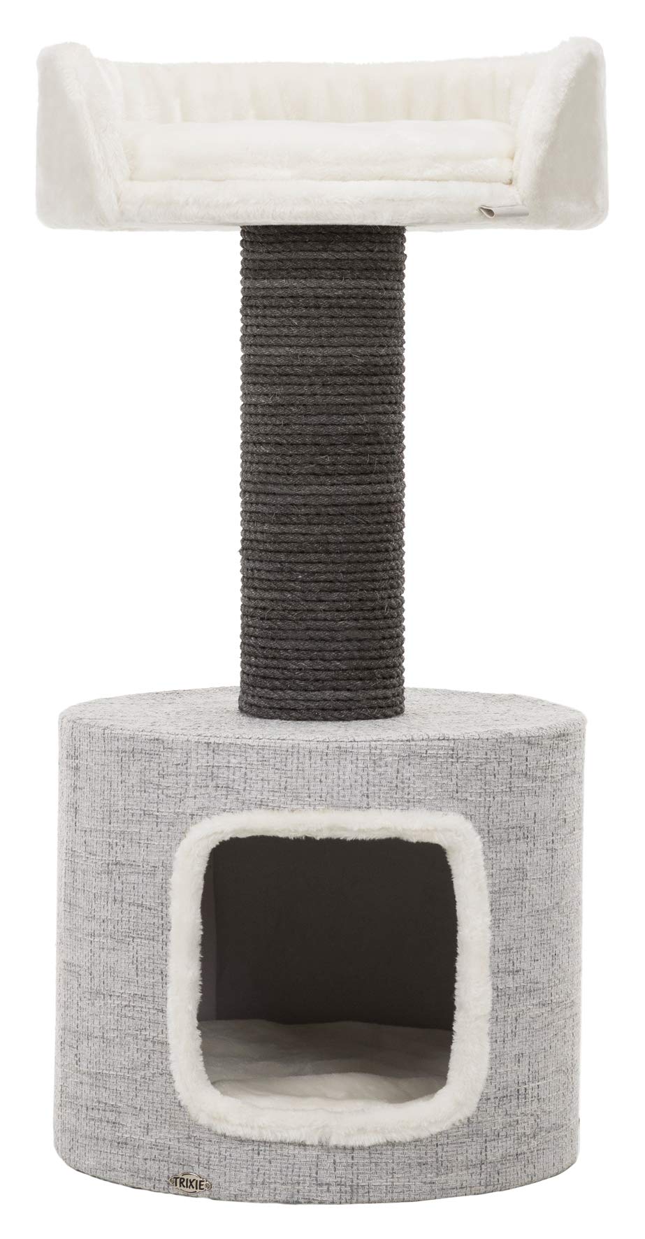 Trixie Fonda Cat Scratching Post 39 Inch - Cat Scratcher with Soft Fabric Covering Base and Durable Sisal Rope - for Large Cats with Condo Base and Platform - in Gray