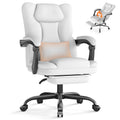 Ergonomic Office Chair with Foot Rest, 300 Lbs Executive Leather Desk Chair, White with Footrest