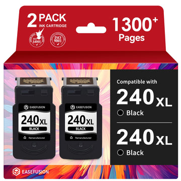 EaseFusion 240XL Black Ink Cartridges Replacement for Canon 240XL Black Ink Cartridge PG-240XL PG-240 Compatible with PIXMA MG3620 MG3600 TS5120 MX452 MG3220 MG3520 Printer, 2-Pack