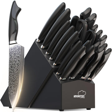 Amorston 22 Pieces Knife Block Set with Built-in Sharpener